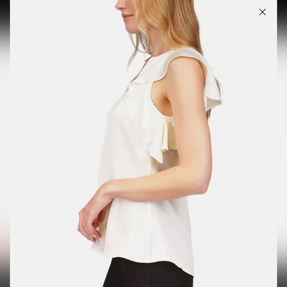 MICHAEL Michael Kors | Ruffle Cap Sleeve Chain Collar Satin Top - Picture 2 of 5